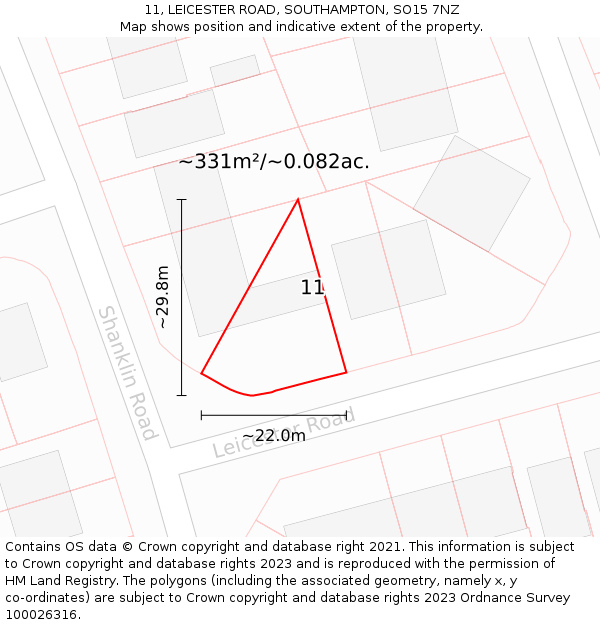 11, LEICESTER ROAD, SOUTHAMPTON, SO15 7NZ: Plot and title map