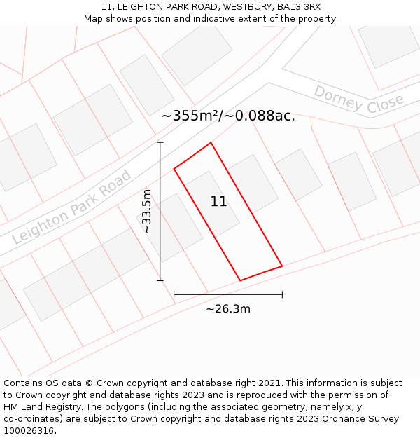 11, LEIGHTON PARK ROAD, WESTBURY, BA13 3RX: Plot and title map