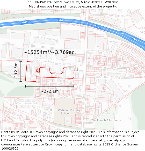 11, LENTWORTH DRIVE, WORSLEY, MANCHESTER, M28 3EX: Plot and title map