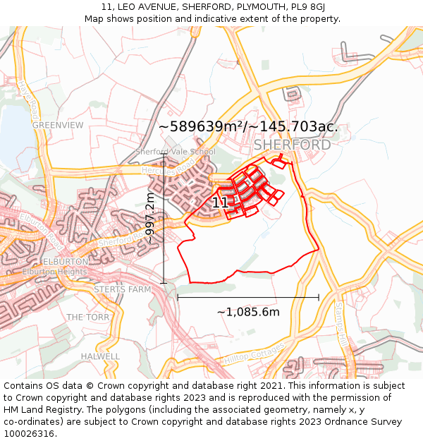 11, LEO AVENUE, SHERFORD, PLYMOUTH, PL9 8GJ: Plot and title map