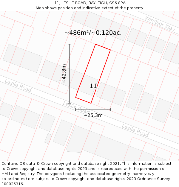 11, LESLIE ROAD, RAYLEIGH, SS6 8PA: Plot and title map