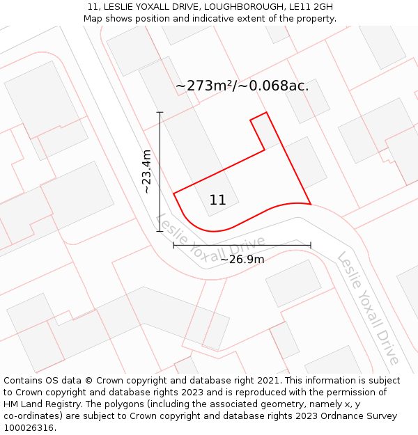 11, LESLIE YOXALL DRIVE, LOUGHBOROUGH, LE11 2GH: Plot and title map