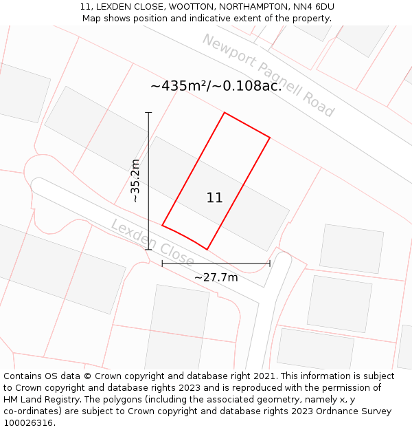 11, LEXDEN CLOSE, WOOTTON, NORTHAMPTON, NN4 6DU: Plot and title map