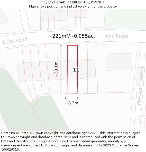 11, LEYS ROAD, BRIERLEY HILL, DY5 3UR: Plot and title map