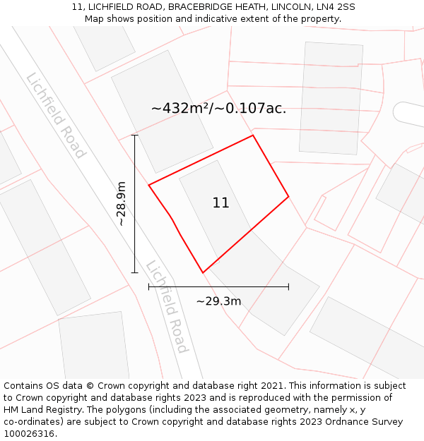 11, LICHFIELD ROAD, BRACEBRIDGE HEATH, LINCOLN, LN4 2SS: Plot and title map