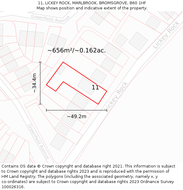 11, LICKEY ROCK, MARLBROOK, BROMSGROVE, B60 1HF: Plot and title map