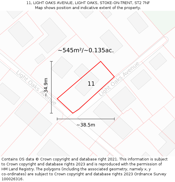 11, LIGHT OAKS AVENUE, LIGHT OAKS, STOKE-ON-TRENT, ST2 7NF: Plot and title map