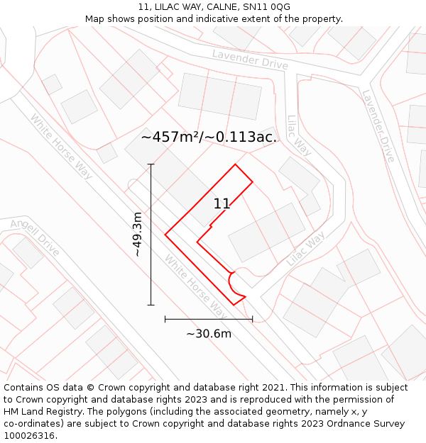 11, LILAC WAY, CALNE, SN11 0QG: Plot and title map