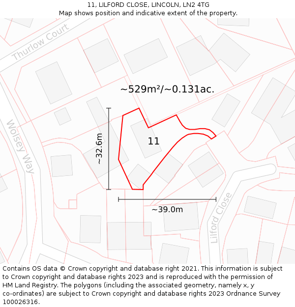 11, LILFORD CLOSE, LINCOLN, LN2 4TG: Plot and title map