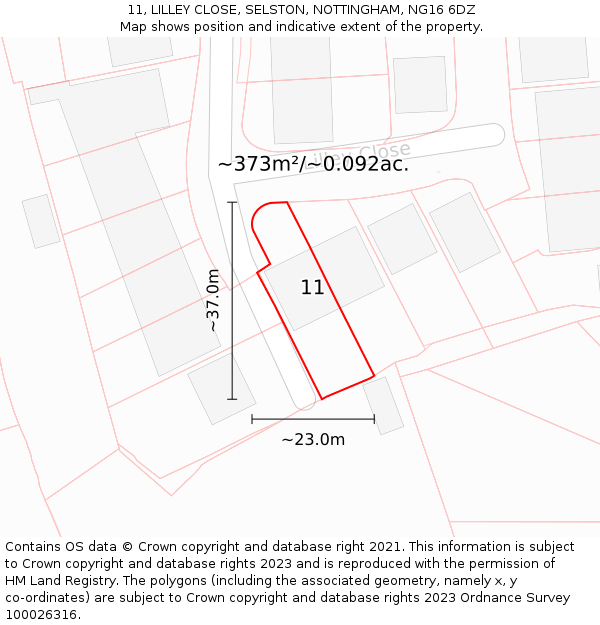 11, LILLEY CLOSE, SELSTON, NOTTINGHAM, NG16 6DZ: Plot and title map