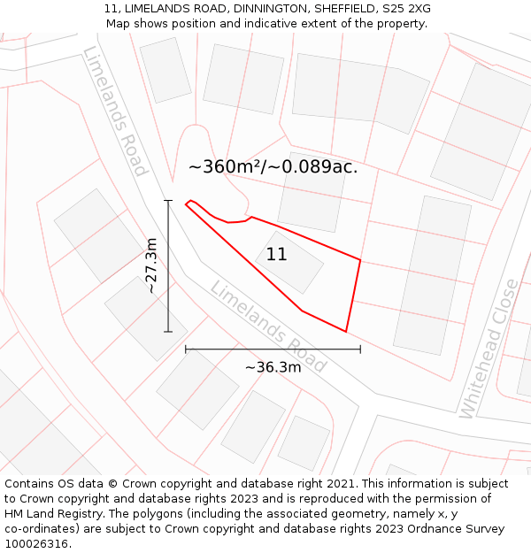 11, LIMELANDS ROAD, DINNINGTON, SHEFFIELD, S25 2XG: Plot and title map