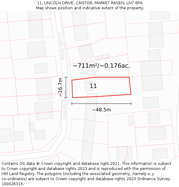 11, LINCOLN DRIVE, CAISTOR, MARKET RASEN, LN7 6PA: Plot and title map