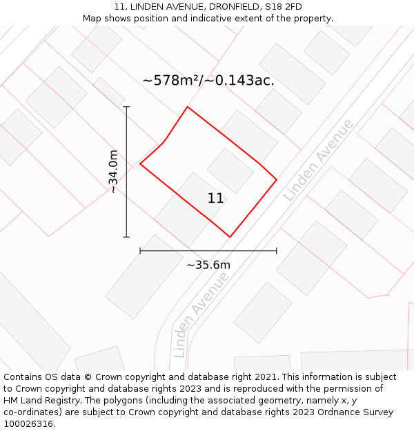 11, LINDEN AVENUE, DRONFIELD, S18 2FD: Plot and title map