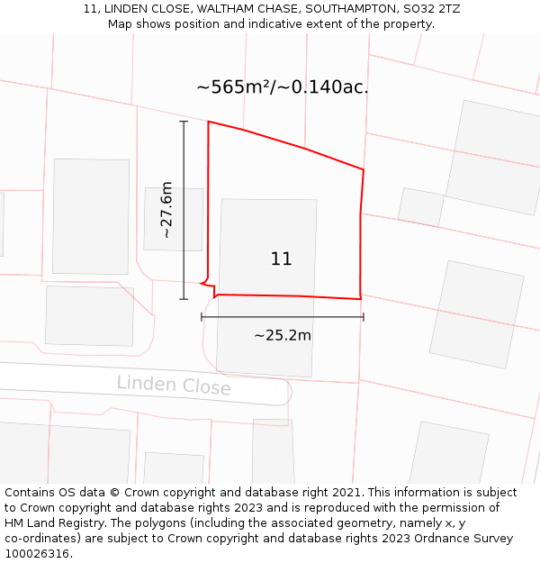 11, LINDEN CLOSE, WALTHAM CHASE, SOUTHAMPTON, SO32 2TZ: Plot and title map