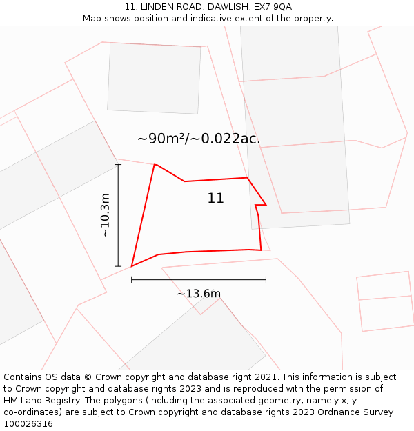 11, LINDEN ROAD, DAWLISH, EX7 9QA: Plot and title map