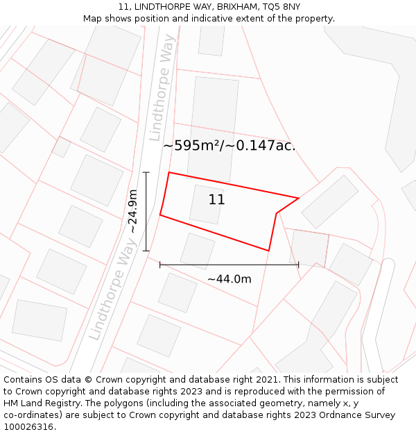 11, LINDTHORPE WAY, BRIXHAM, TQ5 8NY: Plot and title map