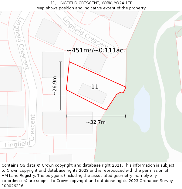 11, LINGFIELD CRESCENT, YORK, YO24 1EP: Plot and title map