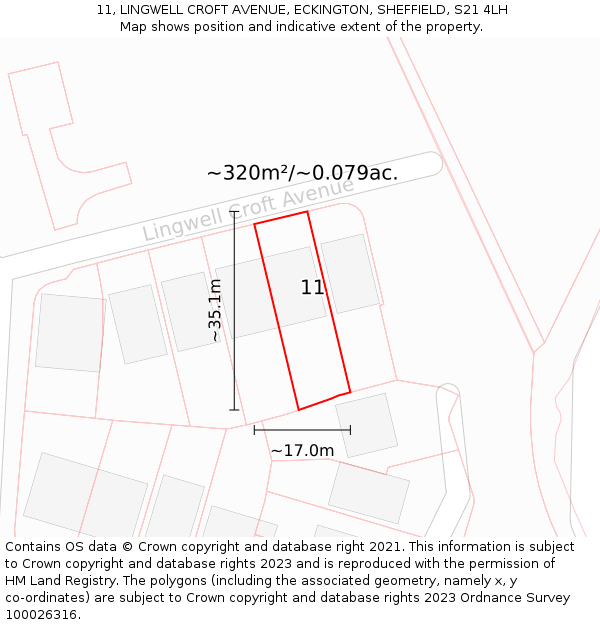 11, LINGWELL CROFT AVENUE, ECKINGTON, SHEFFIELD, S21 4LH: Plot and title map
