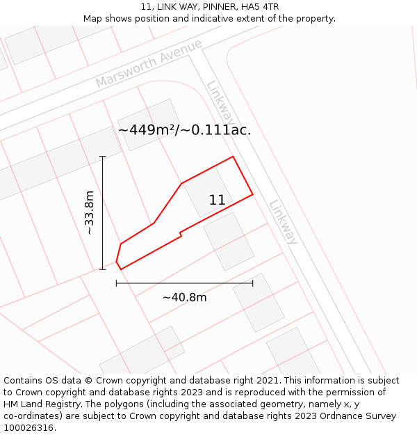 11, LINK WAY, PINNER, HA5 4TR: Plot and title map