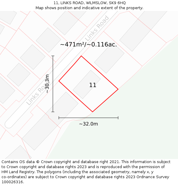 11, LINKS ROAD, WILMSLOW, SK9 6HQ: Plot and title map