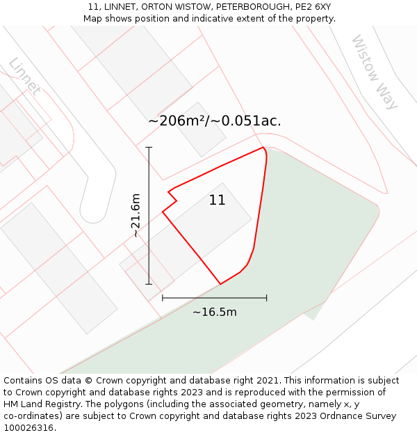 11, LINNET, ORTON WISTOW, PETERBOROUGH, PE2 6XY: Plot and title map