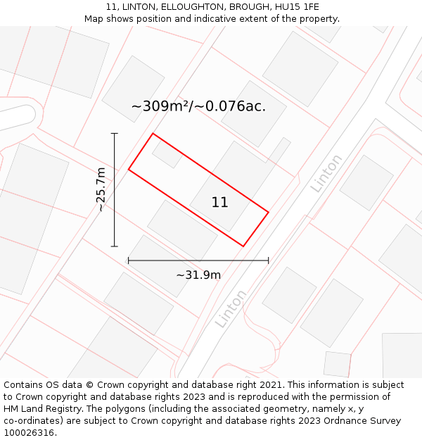 11, LINTON, ELLOUGHTON, BROUGH, HU15 1FE: Plot and title map