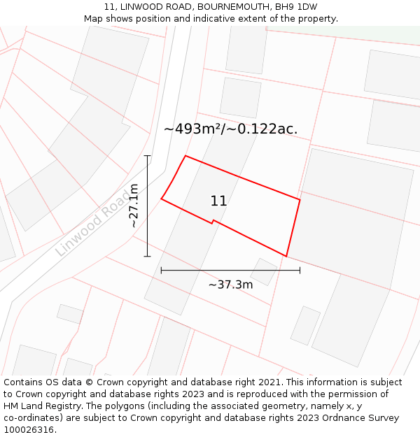 11, LINWOOD ROAD, BOURNEMOUTH, BH9 1DW: Plot and title map