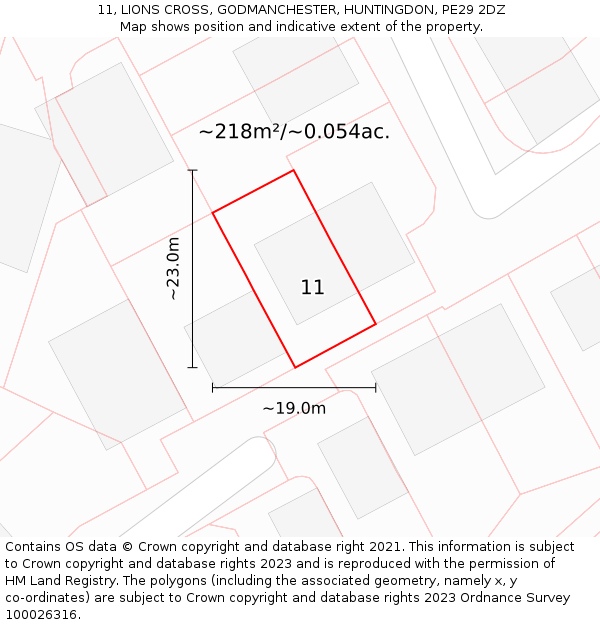 11, LIONS CROSS, GODMANCHESTER, HUNTINGDON, PE29 2DZ: Plot and title map