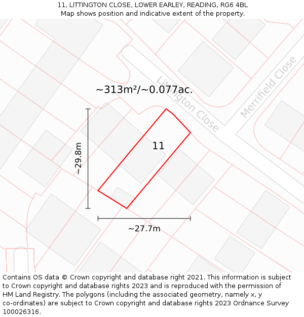 11, LITTINGTON CLOSE, LOWER EARLEY, READING, RG6 4BL: Plot and title map