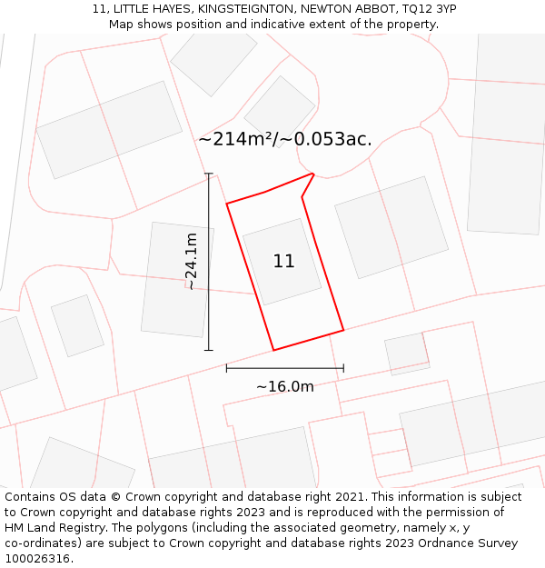 11, LITTLE HAYES, KINGSTEIGNTON, NEWTON ABBOT, TQ12 3YP: Plot and title map