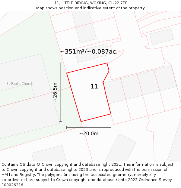 11, LITTLE RIDING, WOKING, GU22 7EP: Plot and title map