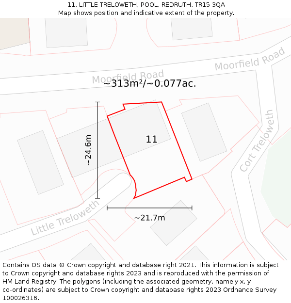 11, LITTLE TRELOWETH, POOL, REDRUTH, TR15 3QA: Plot and title map