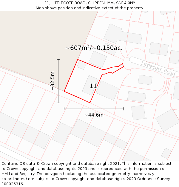 11, LITTLECOTE ROAD, CHIPPENHAM, SN14 0NY: Plot and title map