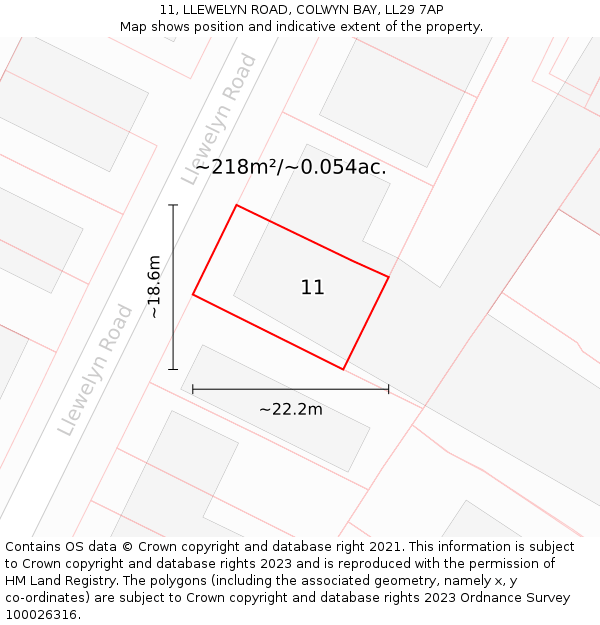 11, LLEWELYN ROAD, COLWYN BAY, LL29 7AP: Plot and title map