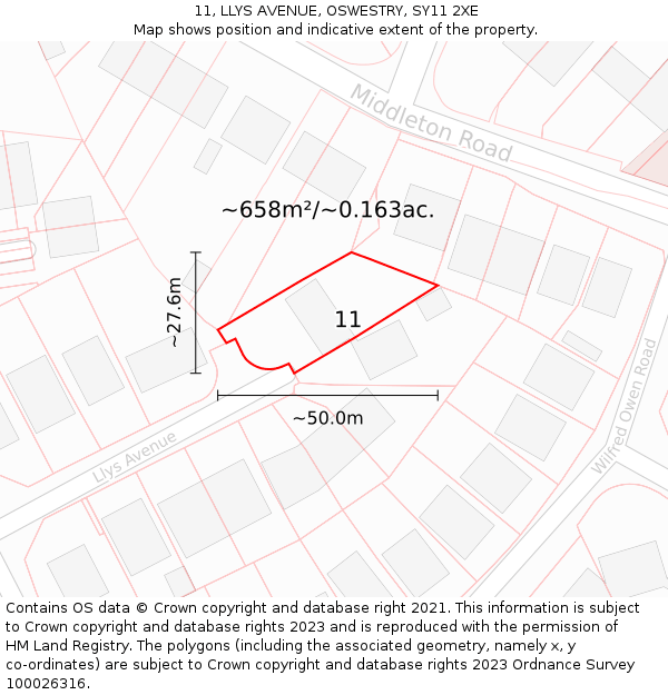 11, LLYS AVENUE, OSWESTRY, SY11 2XE: Plot and title map