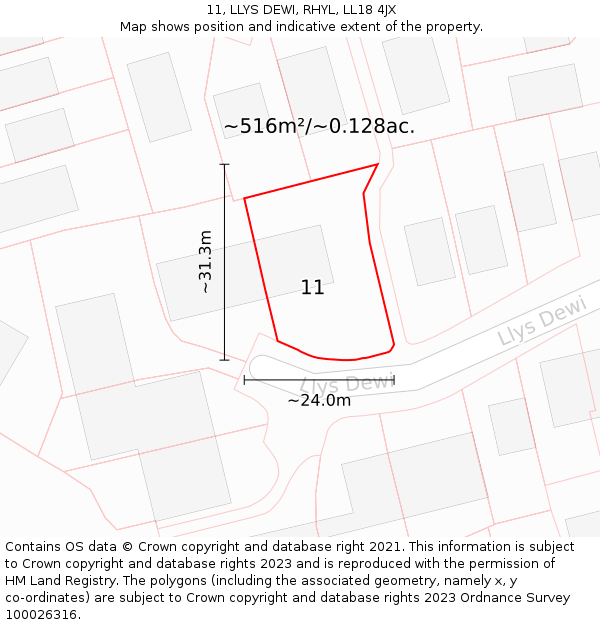 11, LLYS DEWI, RHYL, LL18 4JX: Plot and title map