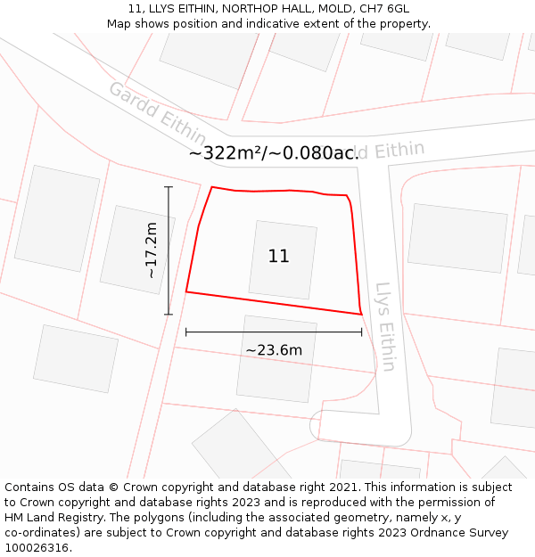 11, LLYS EITHIN, NORTHOP HALL, MOLD, CH7 6GL: Plot and title map