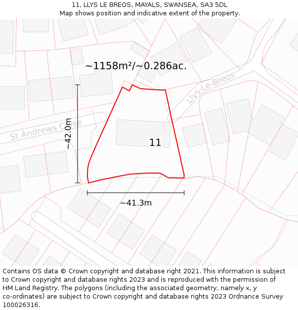 11, LLYS LE BREOS, MAYALS, SWANSEA, SA3 5DL: Plot and title map