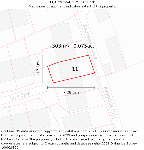 11, LLYS TYWI, RHYL, LL18 4FD: Plot and title map