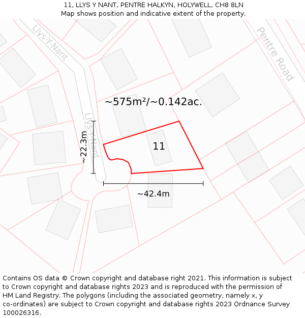 11, LLYS Y NANT, PENTRE HALKYN, HOLYWELL, CH8 8LN: Plot and title map