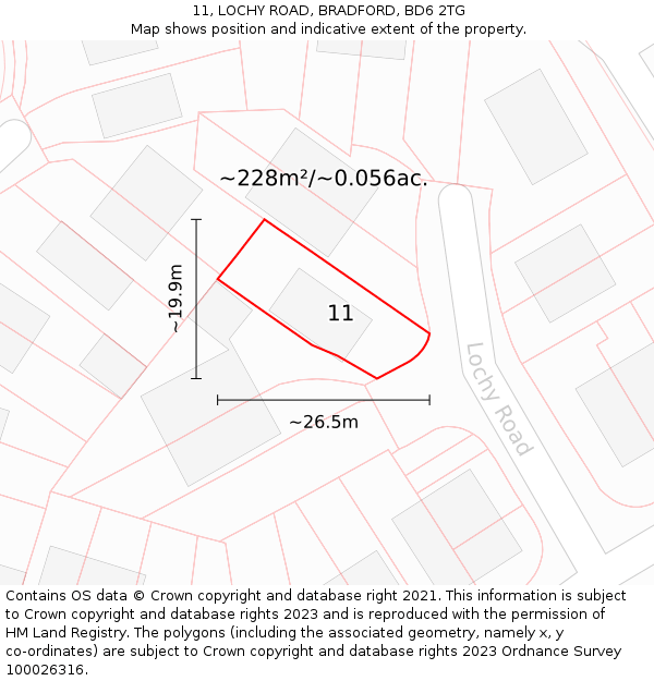 11, LOCHY ROAD, BRADFORD, BD6 2TG: Plot and title map