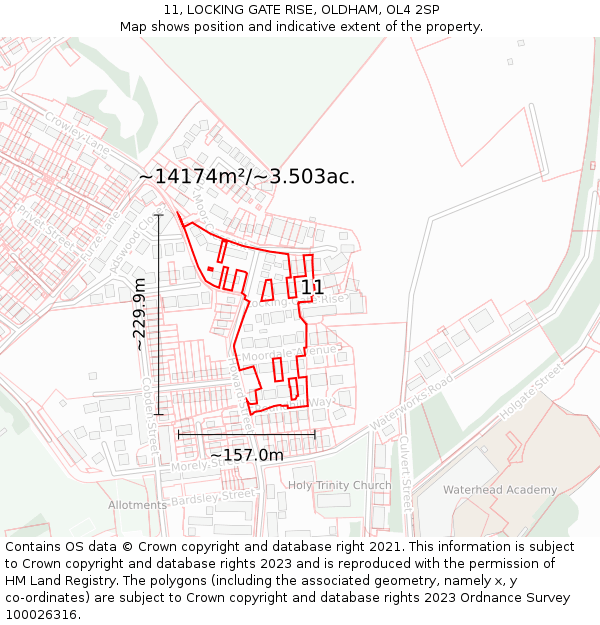 11, LOCKING GATE RISE, OLDHAM, OL4 2SP: Plot and title map