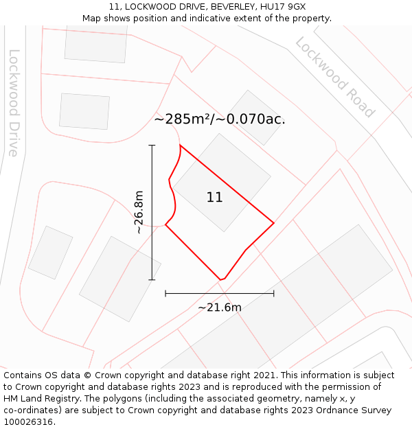 11, LOCKWOOD DRIVE, BEVERLEY, HU17 9GX: Plot and title map