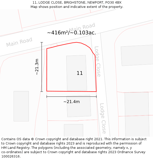 11, LODGE CLOSE, BRIGHSTONE, NEWPORT, PO30 4BX: Plot and title map