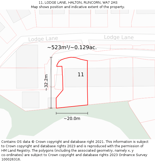 11, LODGE LANE, HALTON, RUNCORN, WA7 2AS: Plot and title map