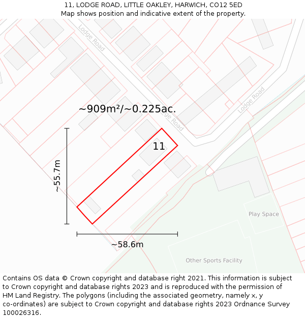 11, LODGE ROAD, LITTLE OAKLEY, HARWICH, CO12 5ED: Plot and title map