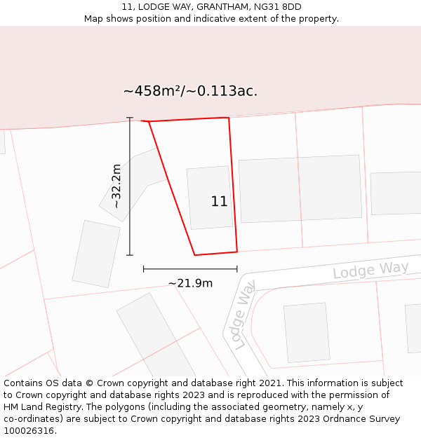 11, LODGE WAY, GRANTHAM, NG31 8DD: Plot and title map