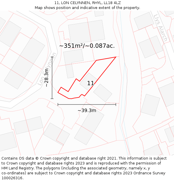 11, LON CELYNNEN, RHYL, LL18 4LZ: Plot and title map