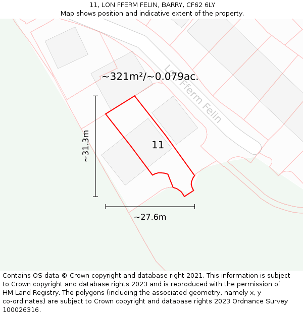 11, LON FFERM FELIN, BARRY, CF62 6LY: Plot and title map