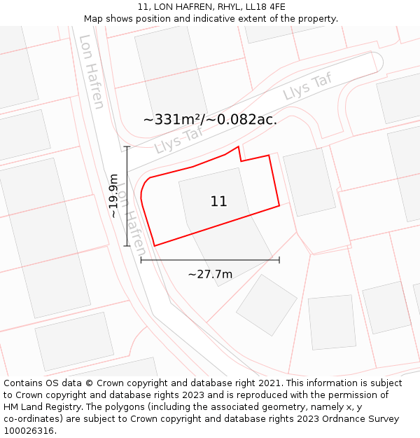 11, LON HAFREN, RHYL, LL18 4FE: Plot and title map